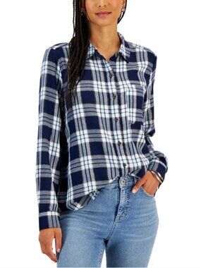 Style & Co. Macy's Navy and White Plaid Button-Down Shirt
